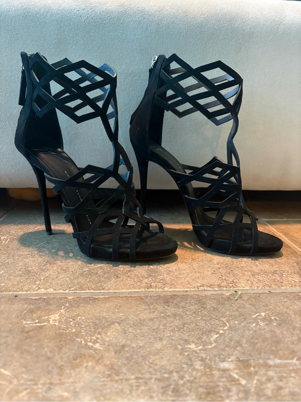 Giuseppe Zanotti Black Geometric Cage High Heel Sandals - Picture 2 of 9